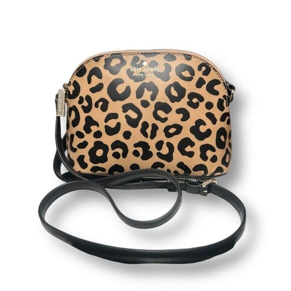 Kate Spade New York Kali Small Dome Crossbody Bag Leather Leopard Black Chic - Picture 3 of 15